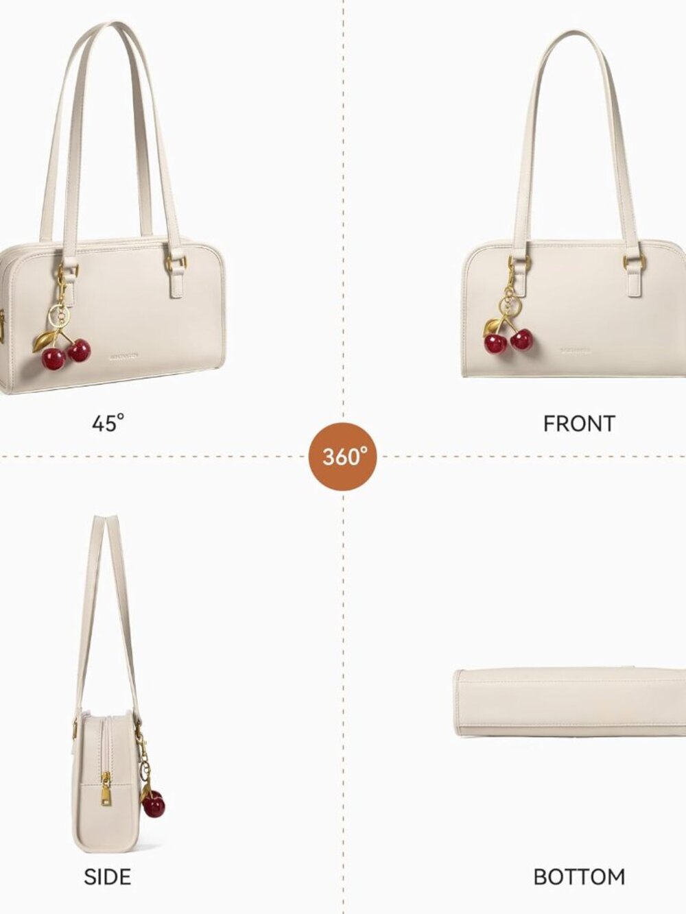 Shoulder Bag for Women Vegan Leather Purse with Cherry Charm Medium Handbag with - Picture 6 of 6